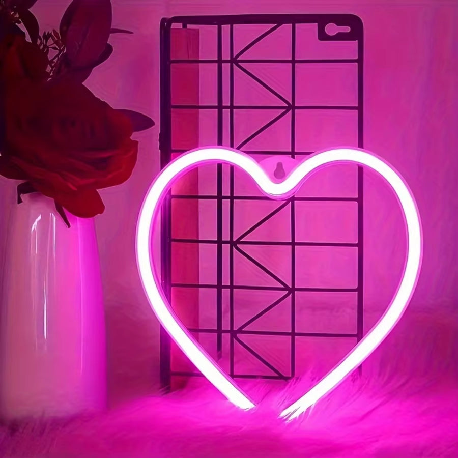 Pink USB Atmosphere Led Neon Light Sign Heart Shape Wall Mounted Night Light for Valentine'S Day Bar Bedroom Living Room