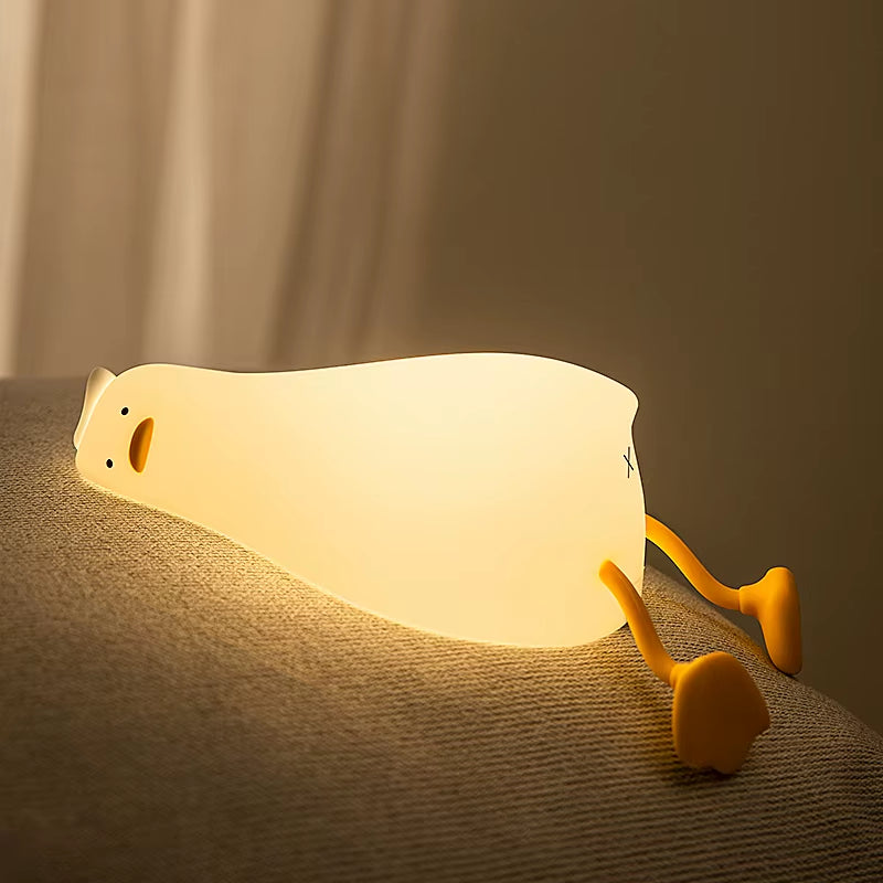 USB Rechargeable Night Light Lying Duck Night Lamp Silicone Patting Light Room Bedside Lamp Home Decor Lamp for Child Gift