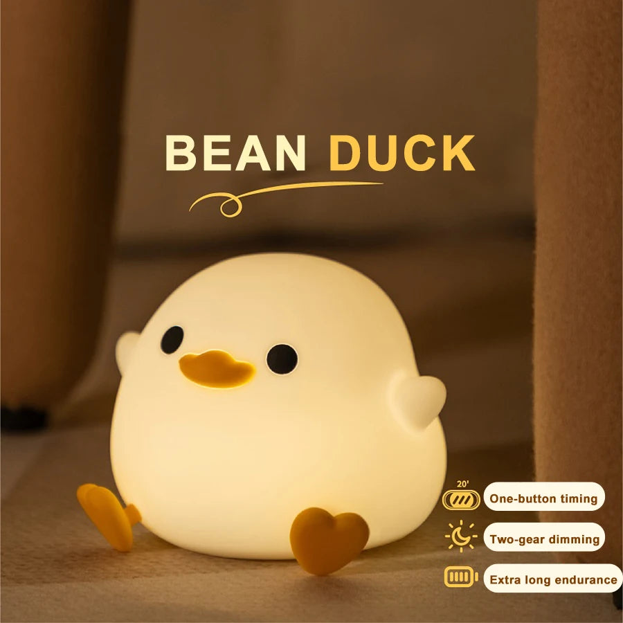 Doudou Duck Silicone Alarm Lamp Ambience Light Bedroom Bedside Lamp Usb Charging with Sleeping Night Light