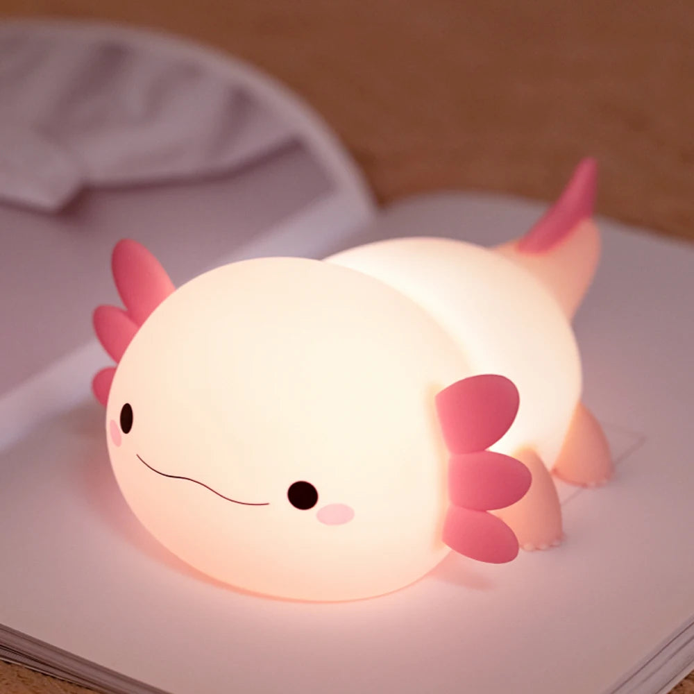 Axolotl Night Light for Kids 2 Brightness Silicone Nursery Sleeping Light Portable USB Rechargeable Bedside Lamp for Baby'S Room