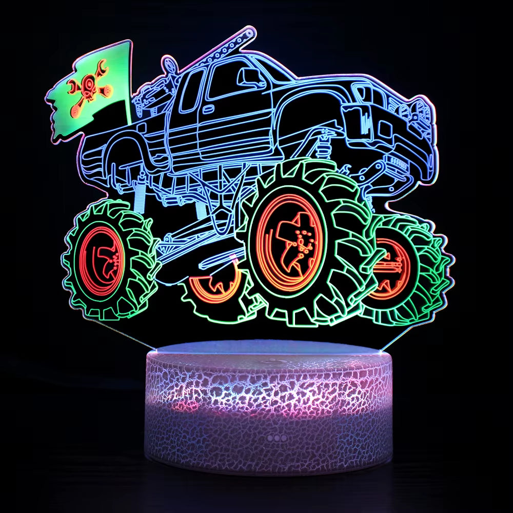 Monster Truck 3D Night Light Bedside Lamp 3 Colors Changeable Touch Switch the Best Birthday Gift for Children'S Night Light