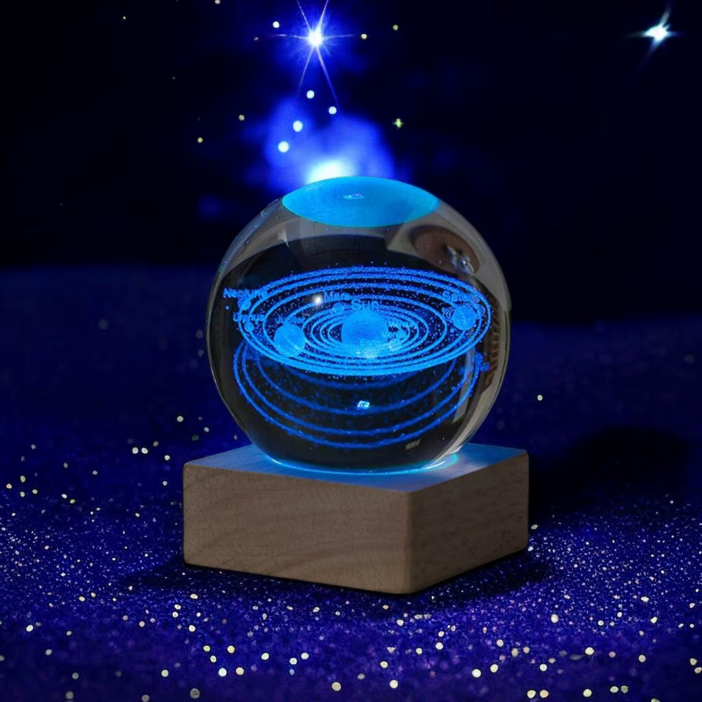 1Pc Bedside Lamp Solar Theme Cosmos Series Crystal Ball Night Lights Milky Way Moon Small Ornaments for Desk Creative Gift