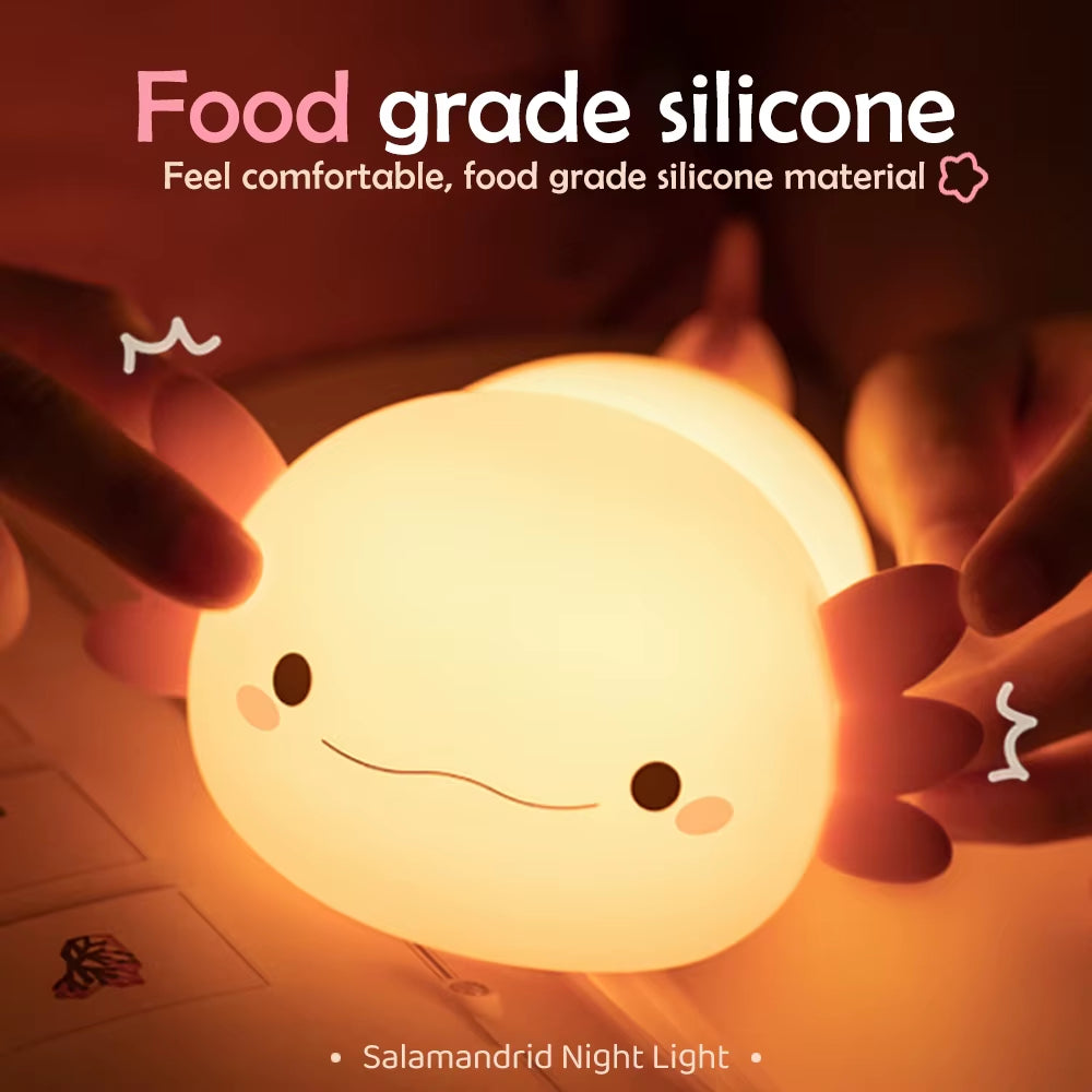 Axolotl Night Light for Kids 2 Brightness Silicone Nursery Sleeping Light Portable USB Rechargeable Bedside Lamp for Baby'S Room