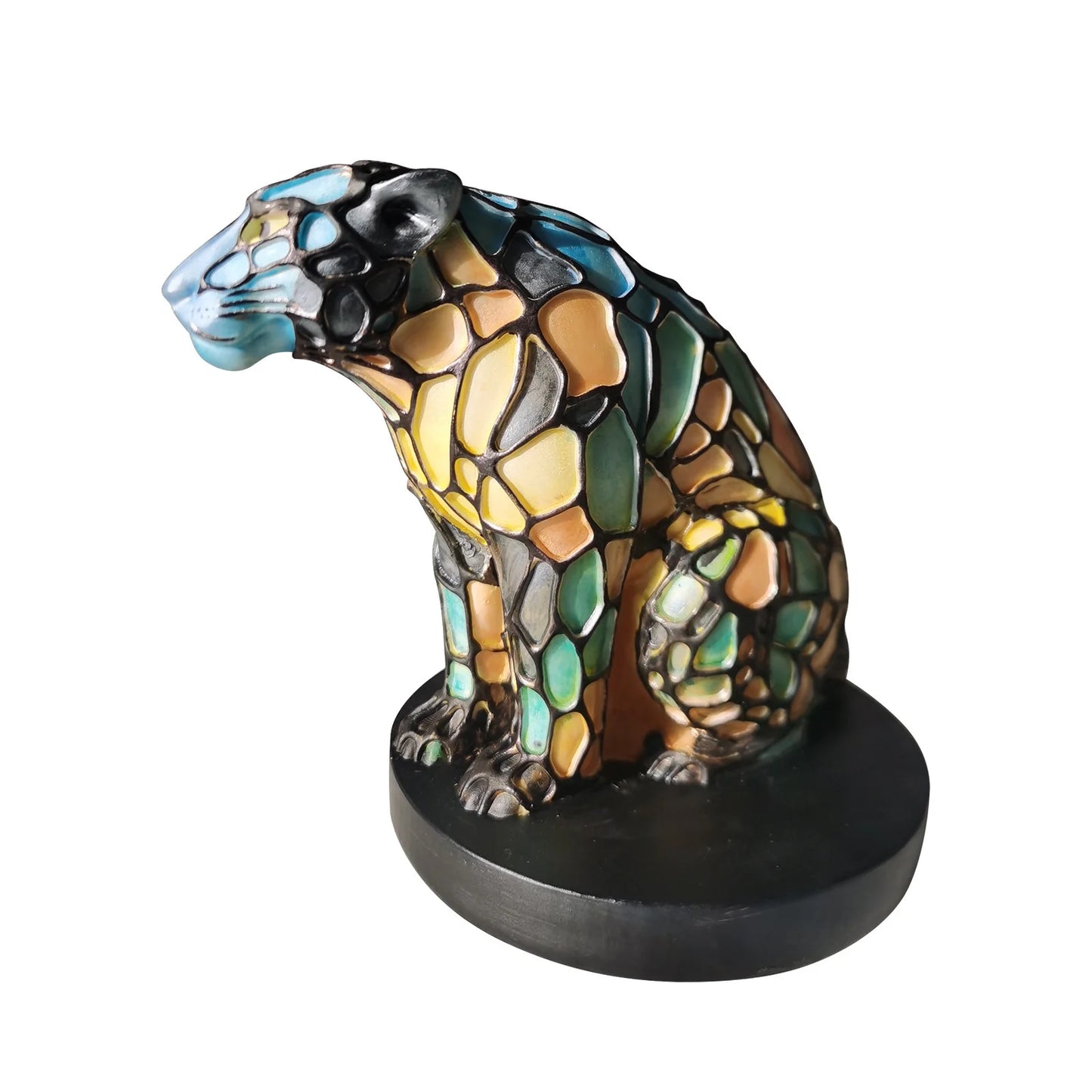 Animal Table Lamp Series - Stained Glass Rooster/Cat/Dragon/Wolf/Dolphin/Horse/Owl/Turtle Table Lamp Night Light - Stained Glass Animal Night Light for Home Decoration (Leopard)