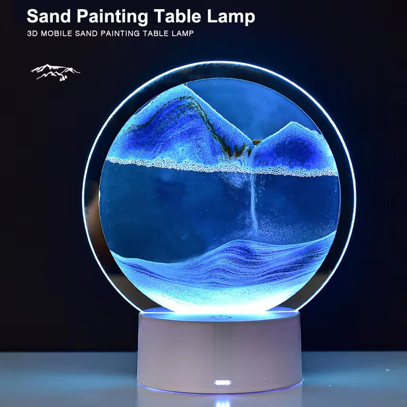 Gift Atmosphere Lamp Creative Quicksand Lamp Ornament Hourglass Sand Painting 3D Night Light Decompression Table Lamp Bedside