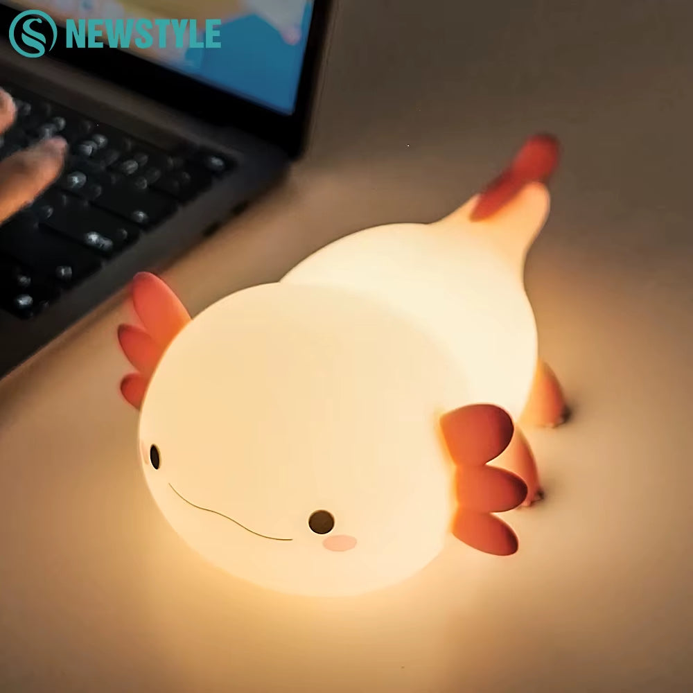 Axolotl Night Light for Kids 2 Brightness Silicone Nursery Sleeping Light Portable USB Rechargeable Bedside Lamp for Baby'S Room