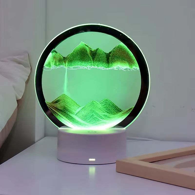 Gift Atmosphere Lamp Creative Quicksand Lamp Ornament Hourglass Sand Painting 3D Night Light Decompression Table Lamp Bedside