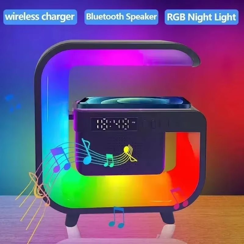 Multifunctional Bluetooth Speaker with RGB Desk Light and Alarm Clock and Wireless Charger for Iphone Samsung Xiaomi