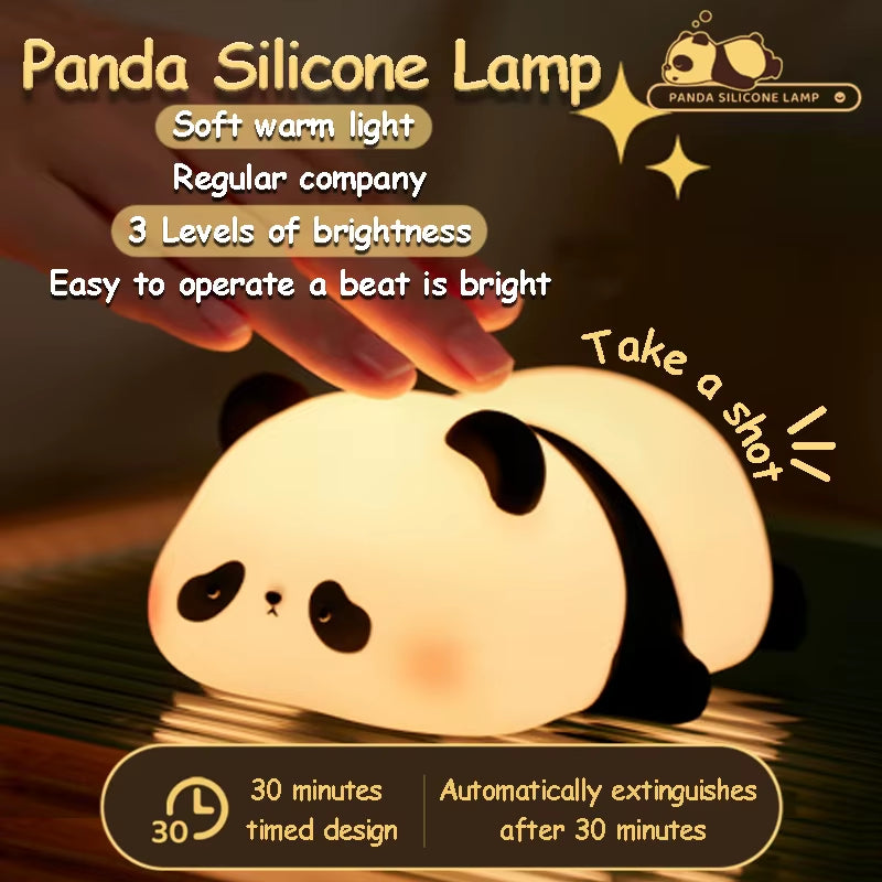 Mini Panda Night Lights Silicone Timing Rechargeable Lamp Cartoon Creative Bedroom Light Decor Bedside Lamp for Kids Cute Gift