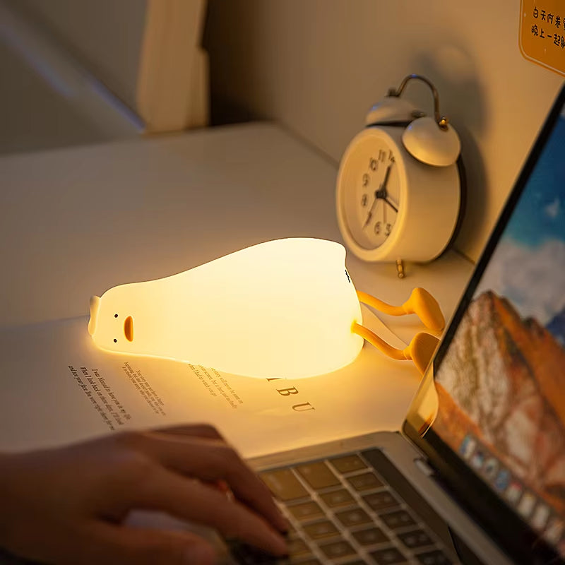 USB Rechargeable Night Light Lying Duck Night Lamp Silicone Patting Light Room Bedside Lamp Home Decor Lamp for Child Gift