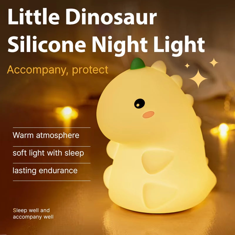 LED Night Light Dinosaur Silicone Night Lamp USB Rechargeable Timing Bedside Table Lamp Room Decor Kids Baby Nightlight Gift