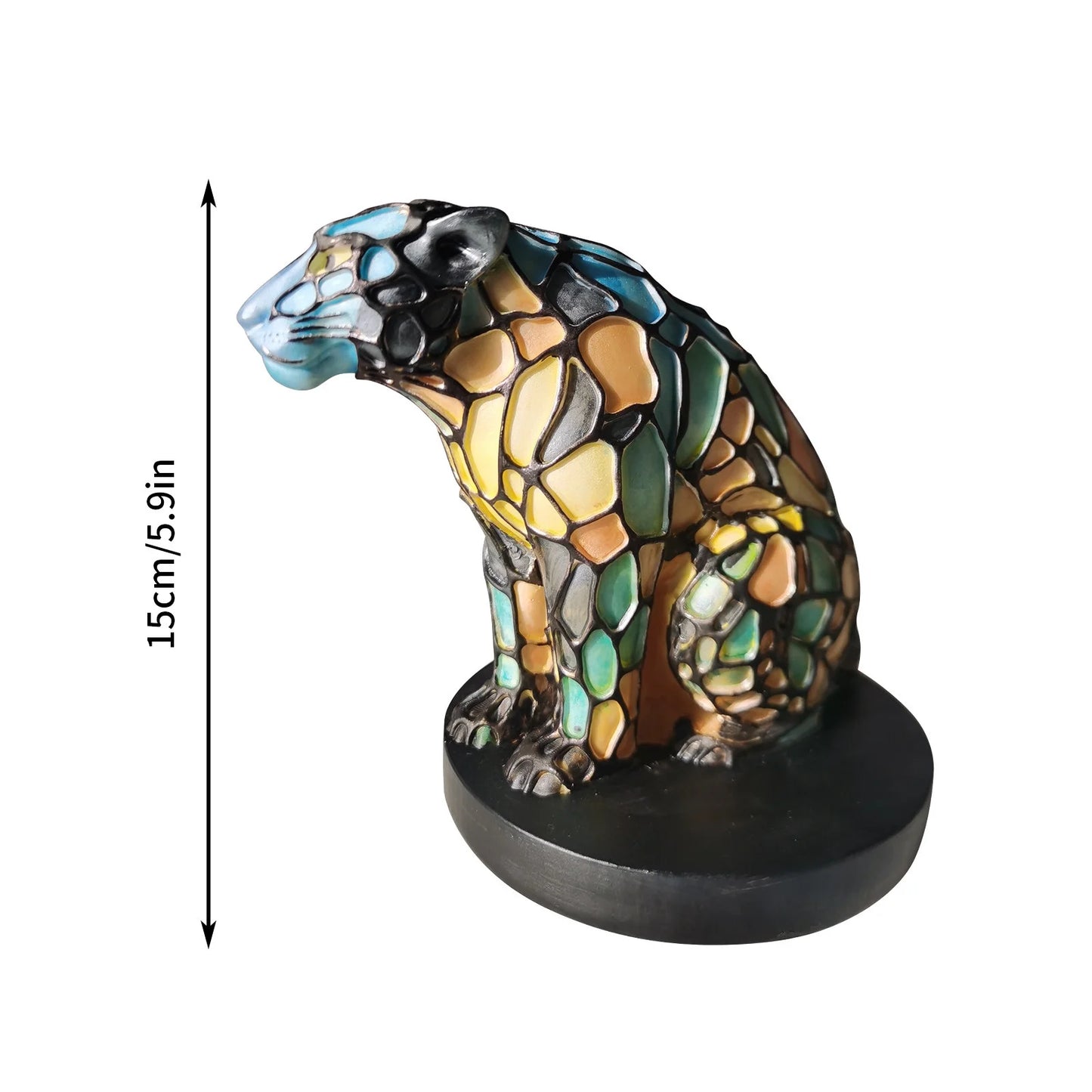 Animal Table Lamp Series - Stained Glass Rooster/Cat/Dragon/Wolf/Dolphin/Horse/Owl/Turtle Table Lamp Night Light - Stained Glass Animal Night Light for Home Decoration (Leopard)