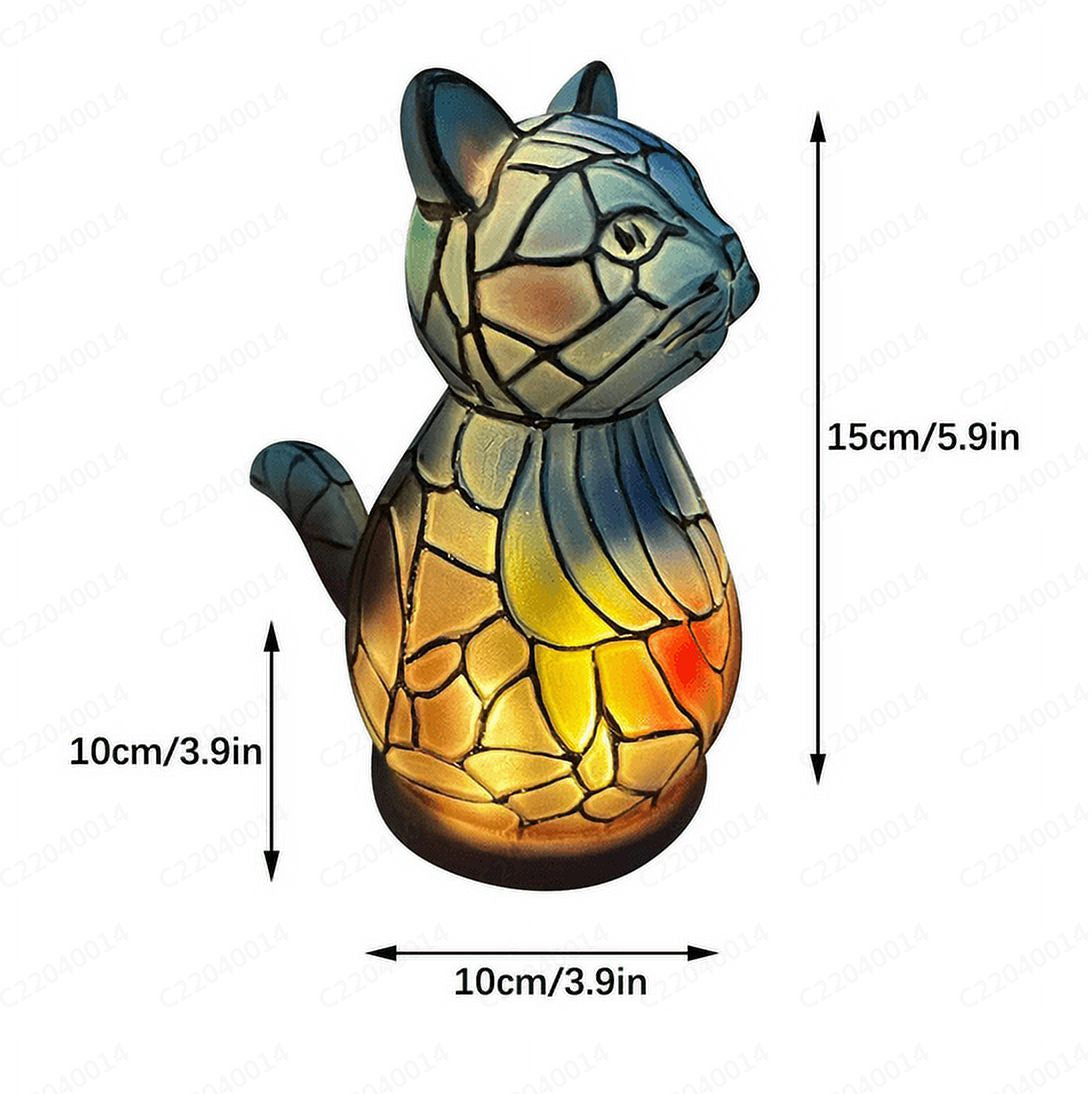 Stained Resin 3D Animals Table Lamp Night Light Desktop Ornament 7.9*5.9In Bedside Lantern Reading Side Table Lamp for Study Living Room Bedroom Farmhouse Hotel Lamps-Cat