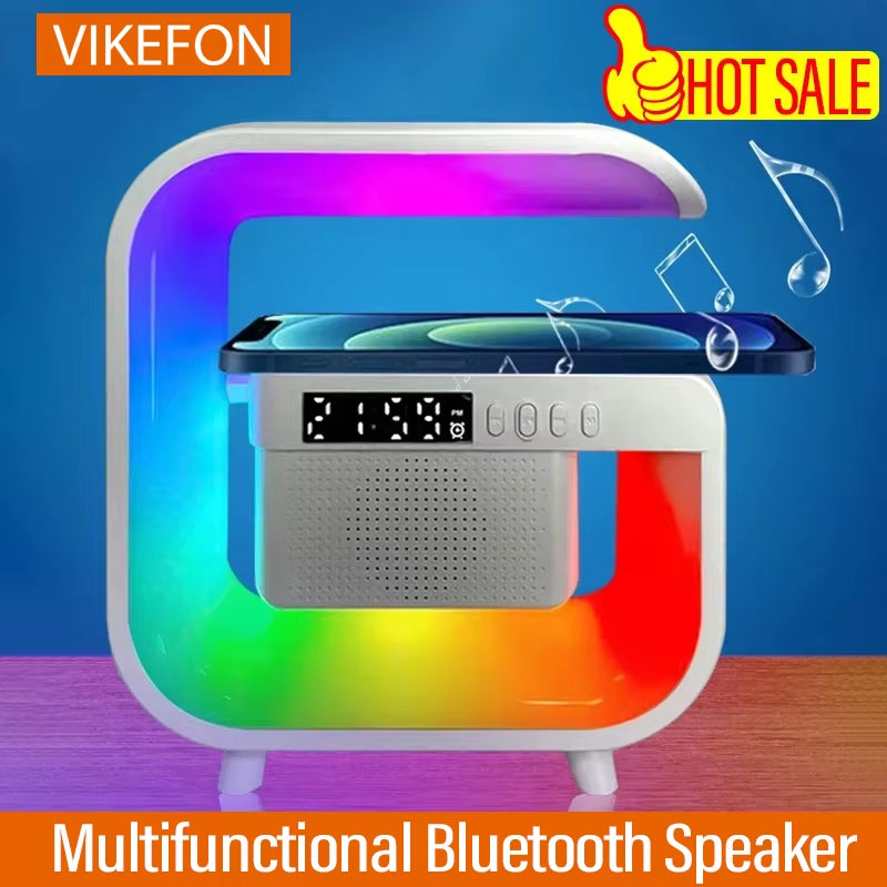 Multifunctional Bluetooth Speaker with RGB Desk Light and Alarm Clock and Wireless Charger for Iphone Samsung Xiaomi