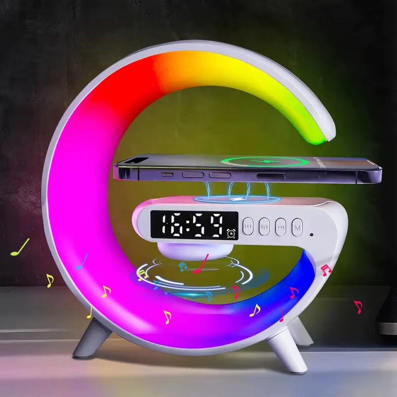 Multifunctional Wireless Charger Stand Alarm Speaker App Control Light Lamp Fast Charging Station Dock for Iphone Samsung Xiaomi