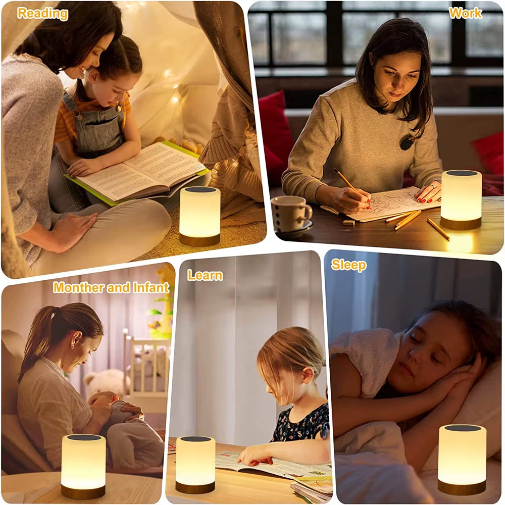 LED Touch Sensor Night Lamp USB Rechargeable Bedroom Bedside RGB Table Lamp Portable Dimmable Atmosphere Decor Light