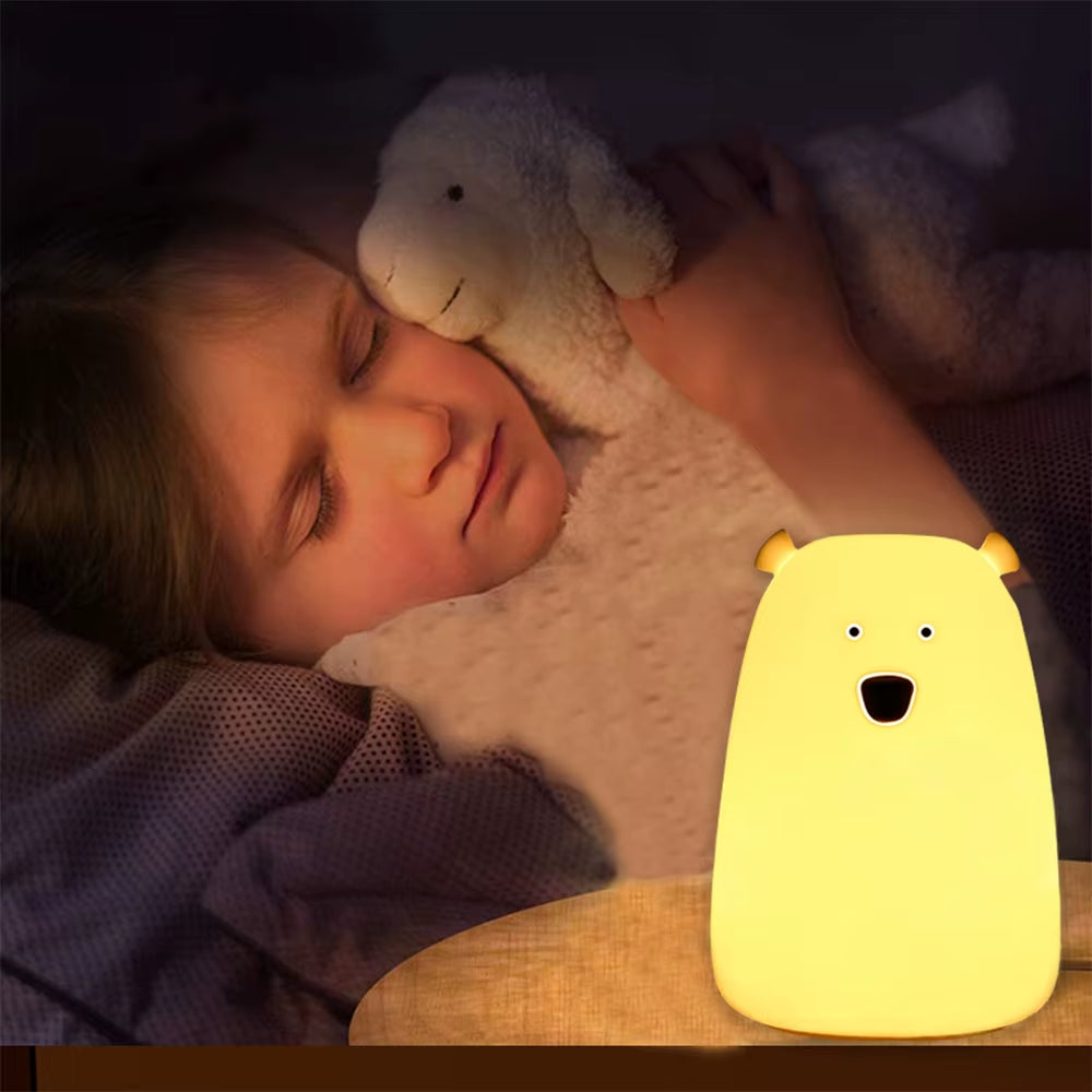 Cute Bear LED Night Light Decoracion Baby Kids Bedside Lamp Silicone Touch Sensor Tap Control Lamps Children Birthday Gift