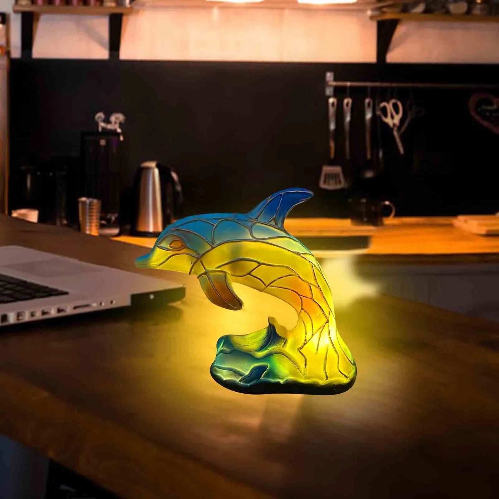 Dolphin Table Lamp Stained Glass Dolphin Table Lamp Series for Bedroom Animal Lovers Home Decoration,Animal Bedside Lamp with Night Light