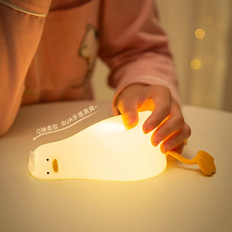 USB Rechargeable Night Light Lying Duck Night Lamp Silicone Patting Light Room Bedside Lamp Home Decor Lamp for Child Gift