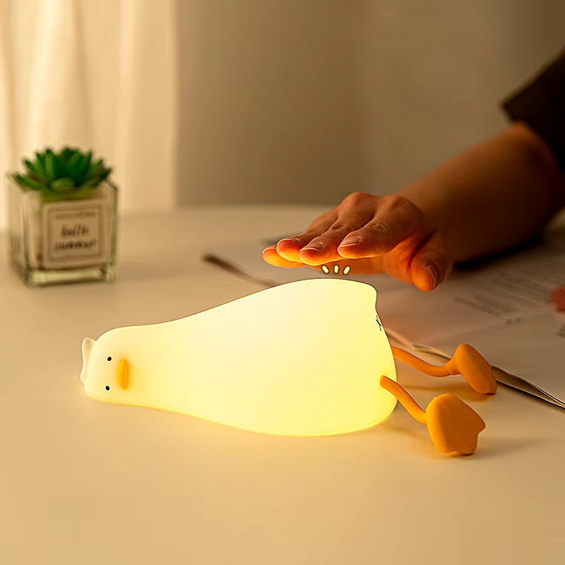 USB Rechargeable Night Light Lying Duck Night Lamp Silicone Patting Light Room Bedside Lamp Home Decor Lamp for Child Gift