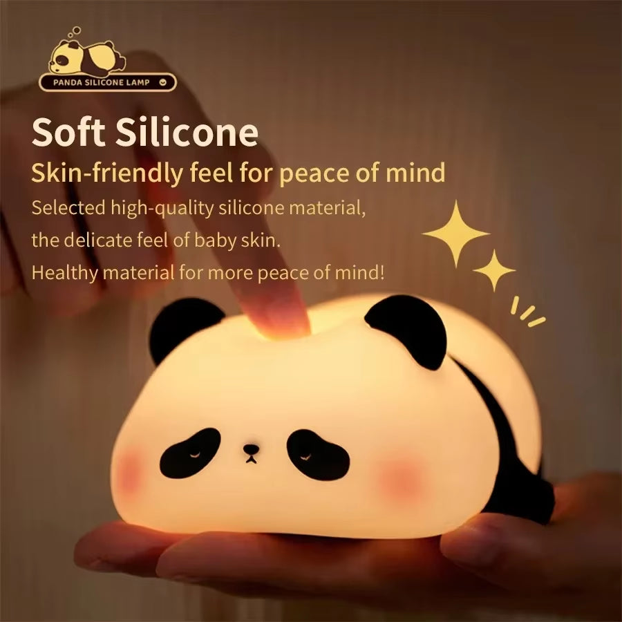 Mini Panda Night Lights Silicone Timing Rechargeable Lamp Cartoon Creative Bedroom Light Decor Bedside Lamp for Kids Cute Gift