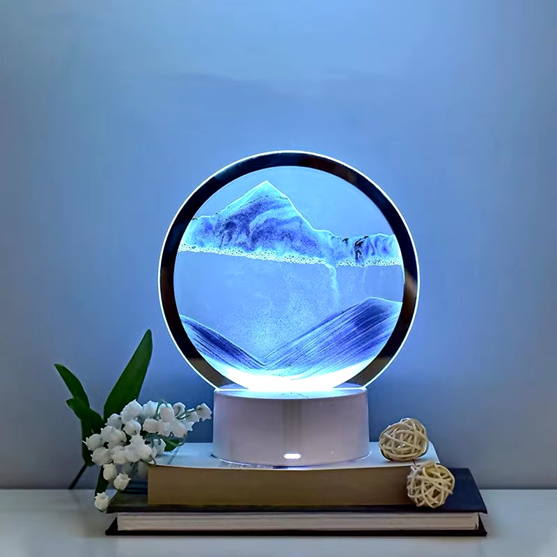 Gift Atmosphere Lamp Creative Quicksand Lamp Ornament Hourglass Sand Painting 3D Night Light Decompression Table Lamp Bedside