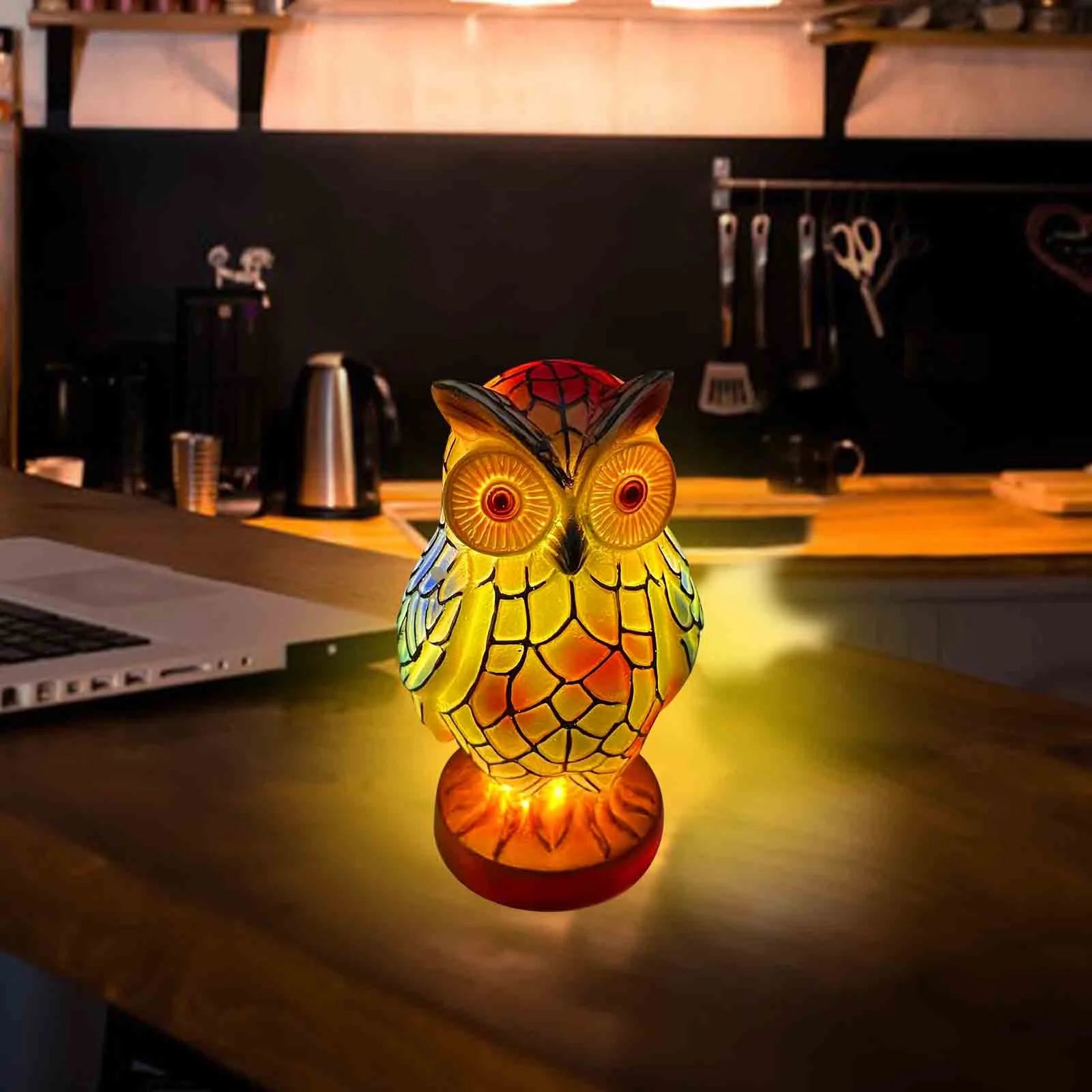 Owl Table Lamp Stained Glass Owl Table Lamp Series for Bedroom Animal Lovers Home Decoration,Animal Bedside Lamp with Night Light