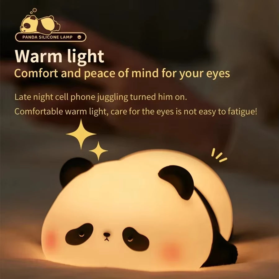 Mini Panda Night Lights Silicone Timing Rechargeable Lamp Cartoon Creative Bedroom Light Decor Bedside Lamp for Kids Cute Gift