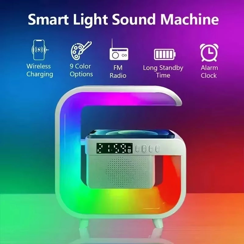 Multifunctional Bluetooth Speaker with RGB Desk Light and Alarm Clock and Wireless Charger for Iphone Samsung Xiaomi