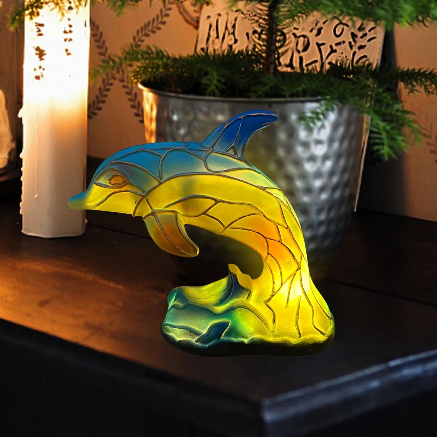 Dolphin Table Lamp Stained Glass Dolphin Table Lamp Series for Bedroom Animal Lovers Home Decoration,Animal Bedside Lamp with Night Light