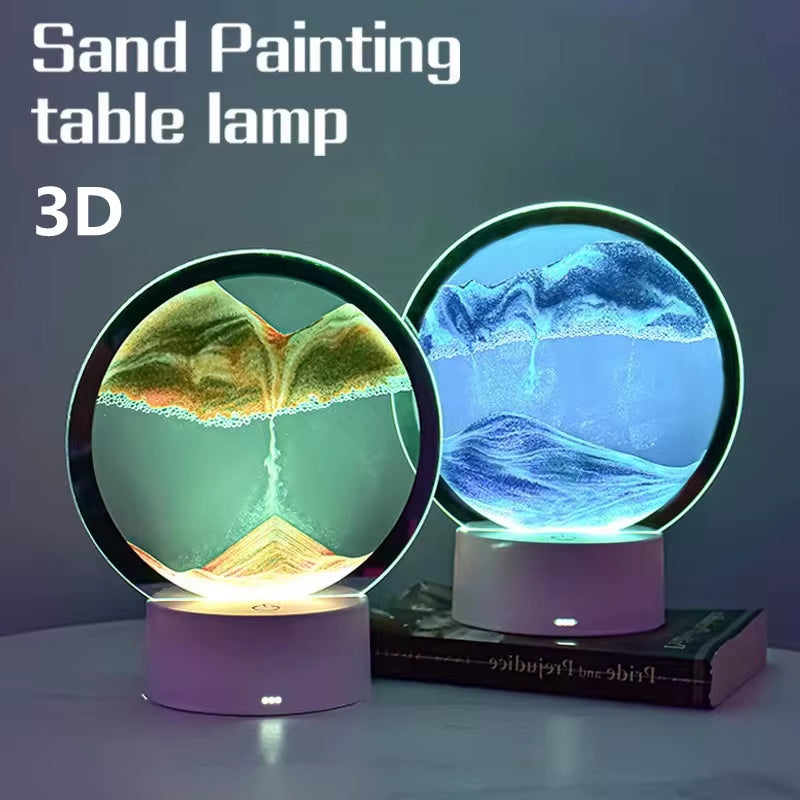 Gift Atmosphere Lamp Creative Quicksand Lamp Ornament Hourglass Sand Painting 3D Night Light Decompression Table Lamp Bedside