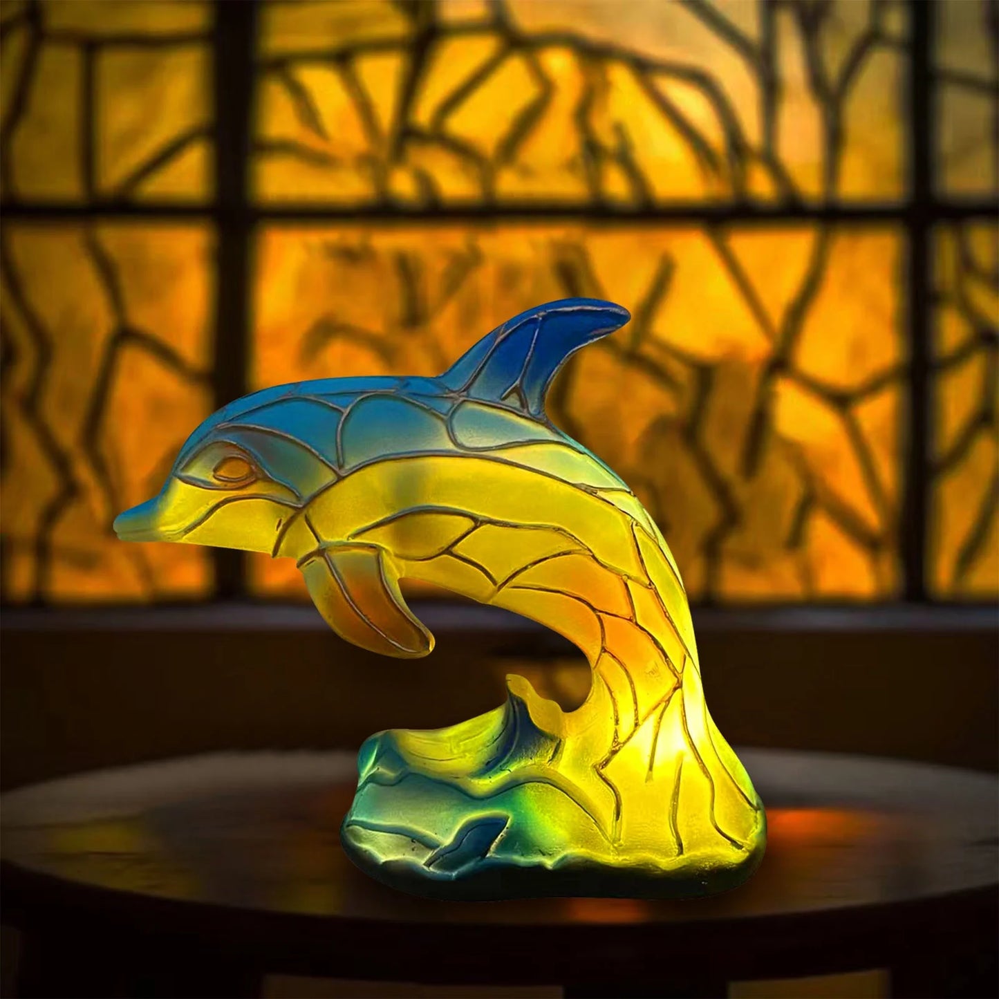 Dolphin Table Lamp Stained Glass Dolphin Table Lamp Series for Bedroom Animal Lovers Home Decoration,Animal Bedside Lamp with Night Light