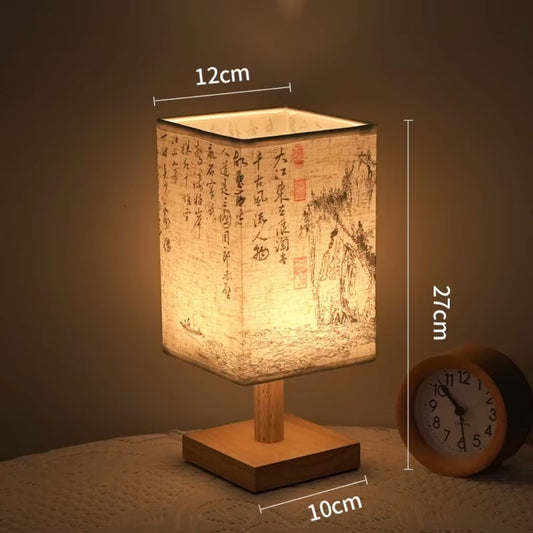 Retro Wood Desk Lamp Chinese Style Night Light Table Calligraphy Traditional Painting Decoration Bedroom Bedside Office Study