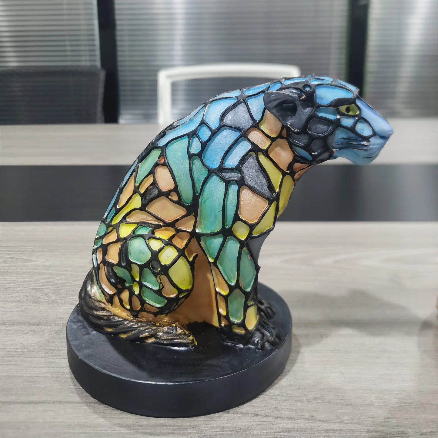 Animal Table Lamp Series - Stained Glass Rooster/Cat/Dragon/Wolf/Dolphin/Horse/Owl/Turtle Table Lamp Night Light - Stained Glass Animal Night Light for Home Decoration (Leopard)