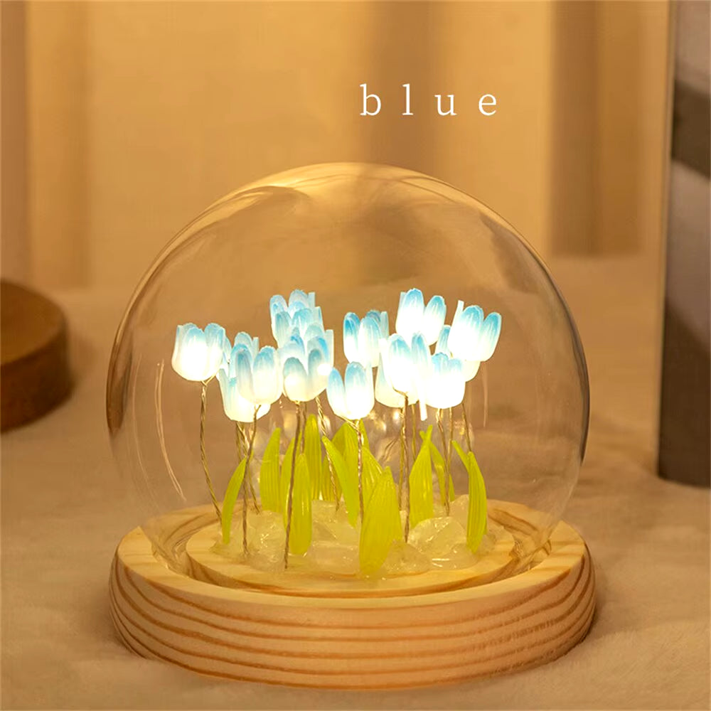 Artificial Tulip Flower Night Light Handmade DIY Bedside Lamp LED Night Lamp Bedroom Decor Christmas Birthday Gifts Table Lamp