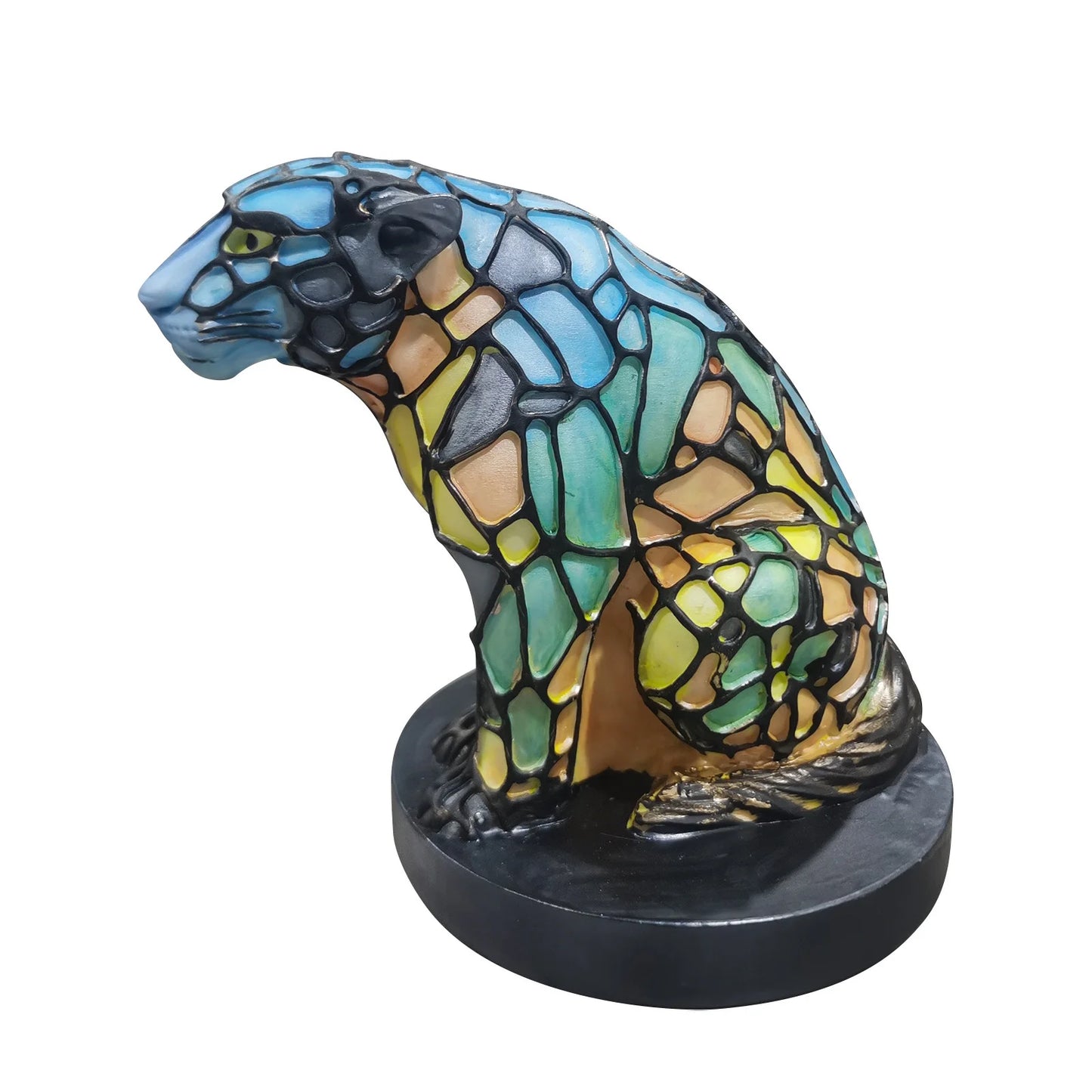 Animal Table Lamp Series - Stained Glass Rooster/Cat/Dragon/Wolf/Dolphin/Horse/Owl/Turtle Table Lamp Night Light - Stained Glass Animal Night Light for Home Decoration (Leopard)