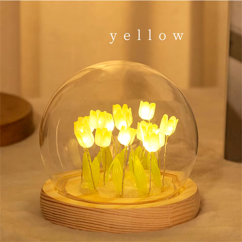 Artificial Tulip Flower Night Light Handmade DIY Bedside Lamp LED Night Lamp Bedroom Decor Christmas Birthday Gifts Table Lamp