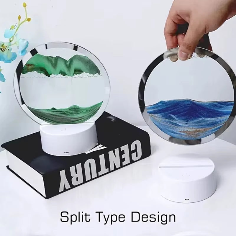 Gift Atmosphere Lamp Creative Quicksand Lamp Ornament Hourglass Sand Painting 3D Night Light Decompression Table Lamp Bedside