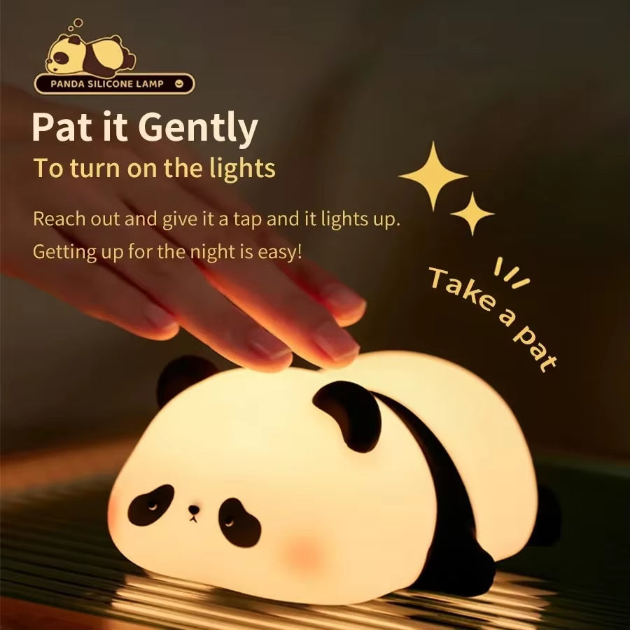 Mini Panda Night Lights Silicone Timing Rechargeable Lamp Cartoon Creative Bedroom Light Decor Bedside Lamp for Kids Cute Gift