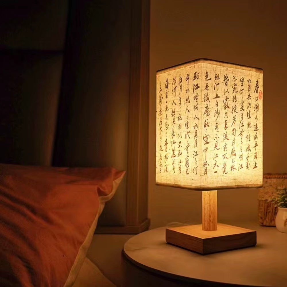 Retro Wood Desk Lamp Chinese Style Night Light Table Calligraphy Traditional Painting Decoration Bedroom Bedside Office Study