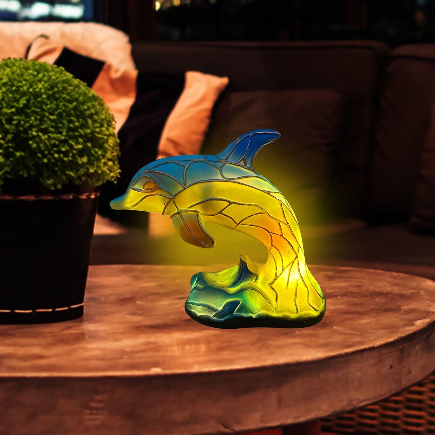 Dolphin Table Lamp Stained Glass Dolphin Table Lamp Series for Bedroom Animal Lovers Home Decoration,Animal Bedside Lamp with Night Light