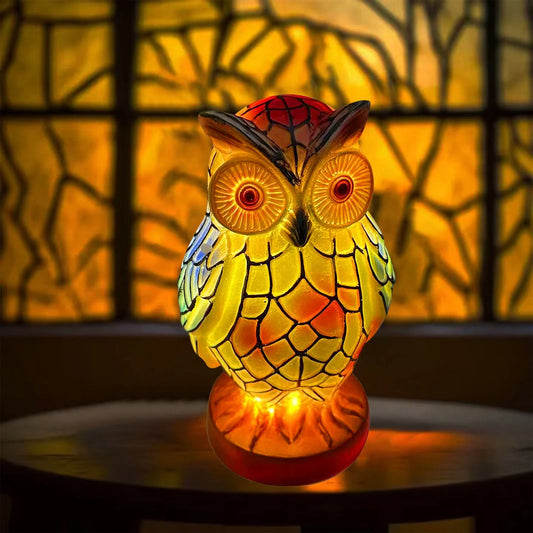 Owl Table Lamp Stained Glass Owl Table Lamp Series for Bedroom Animal Lovers Home Decoration,Animal Bedside Lamp with Night Light